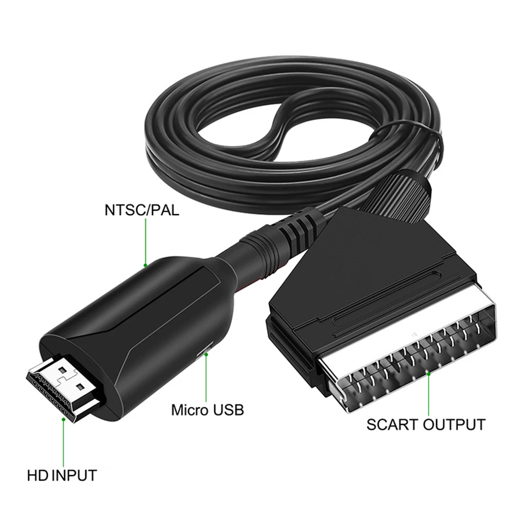 HDMI-compatible to Scart Adaptor Video Audio Upscale Converter PAL/NTSC for HD TV DVD Box Signal Upscale Converter Accessories