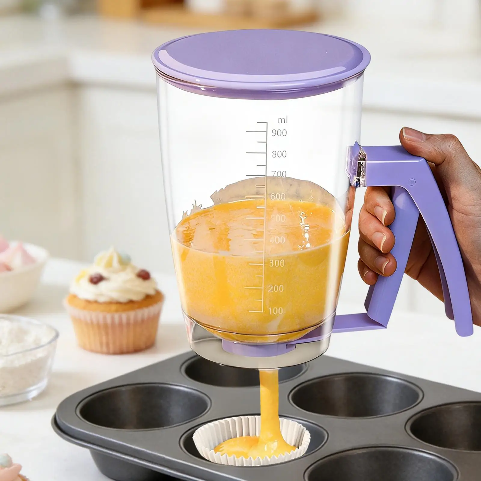 Batter Dispenser with Clear Graduations Kitchen Tool for Waffles Muffins Crepes Pancake Cupcake Cookie