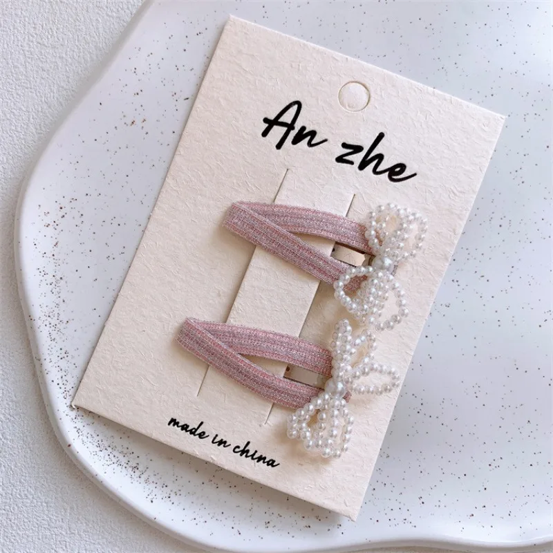 Pearl Bow Hair Clips for Sweet Girls Beaded Flower Design Cute No Damage Teen Daily Hair Pins Korean Style Fashion Accessories