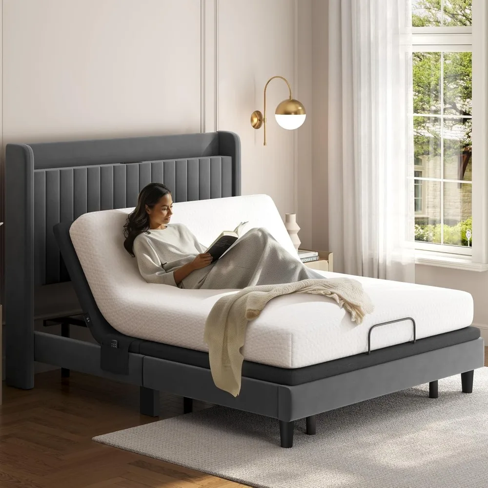 Adjustable Bed Frame with Massage and Remote,Adjustable Bed Base with USB Ports/Under-Bed Night Light/4 Height Options image 3