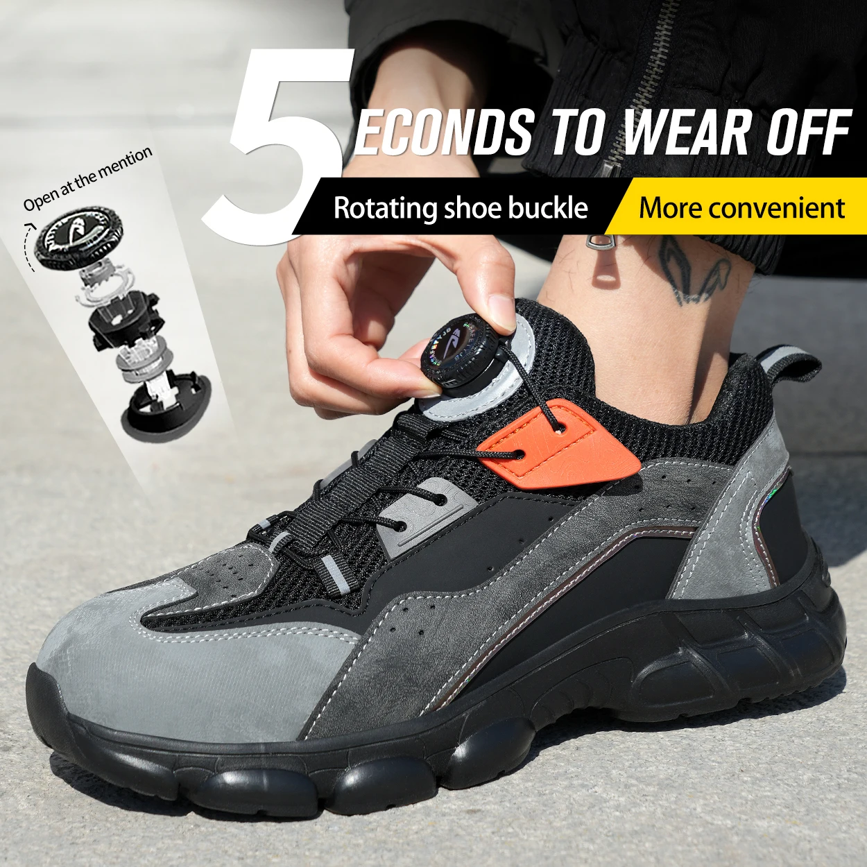 Rotary Buckle New Work Sneakers Lightweight Protective Shoes Safety Industrial Puncture-Proof Anti-smash Men Steel Toe Shoes