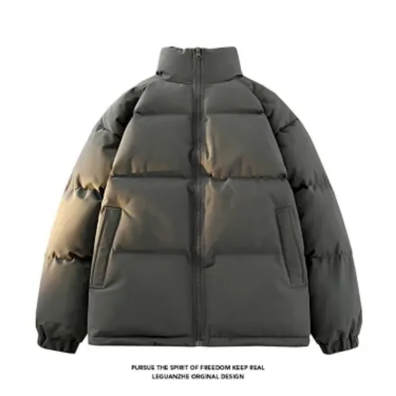Men Maillard Color Stand Collar Lightweight Padded Jacket Short Cleanfit Non Bulky Bread Coat Winter