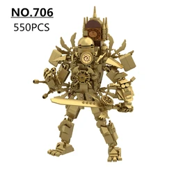 New Skibidi Toilet Updated Titan Gold-plated Gold Clock Man Creative Building Blocks DIY MOC Bricks Toys For Kids Christmas Gift