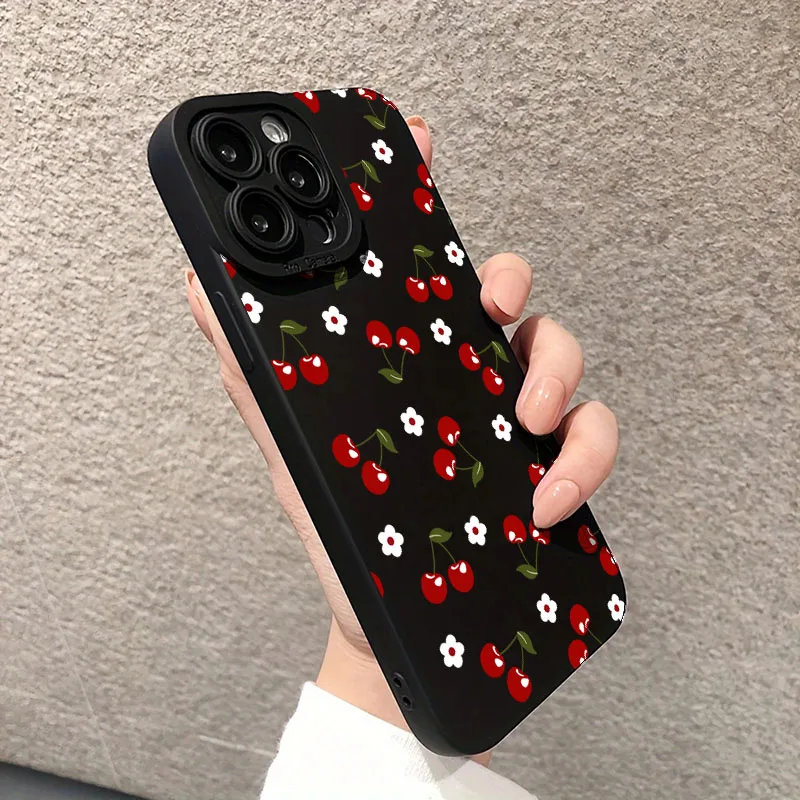 Casing Ponsel untuk iPhone 16 Pro Max 16E 15 14 13 12 11 7 8 Plus XS Max XR X Pola Bunga Daisy Ceri Penutup Silikon Lembut Fundas