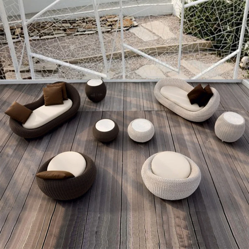 Outdoor Sofa Outdoor Sofa Patio And Balcony, Round Leisure Rattan Chair, Curved Three-Piece Set Hotel Open-Garden