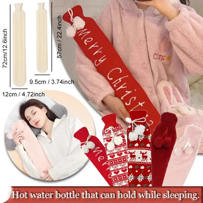 New Long Hot Water Bottle Water-filled Plush Rubber Hot Water Bag Hot Water Bottle That Can Hold While Sleeping Winter Products