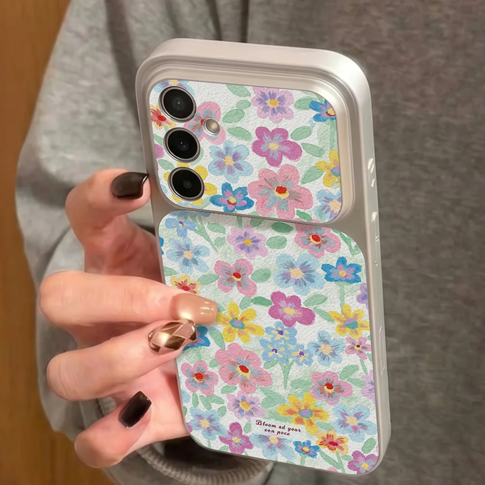 Colorful Floral Leather Phone Case For Samsung S26 Ultra S25 A27 A57 A36 A56 A37 A26 A17 A07 A16 With Lanyard Large Window Cover view 4
