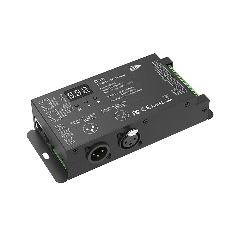 DMX512 to SPI Decoder DSA RGB RGBW IC Pixel DMX Signal Converter 5-24V for WS2812 WS2815 WS2811 LED Strip Controller with Digita