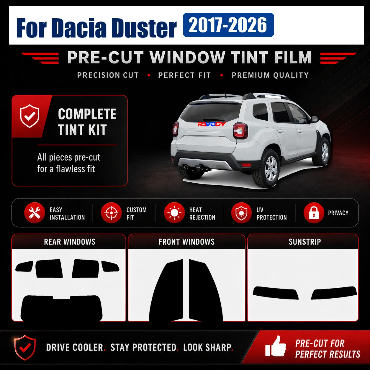 For Dacia Duster 2017-2026 Tinted Complete Window Glass Tint Kit Precut Glass Kit