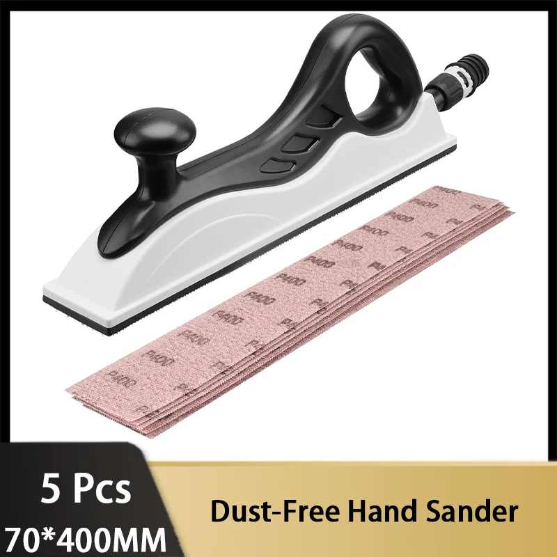 

70*400MM Dust-Free Hand Sander 5 Pcs with Extraction Upgraded with Additional Length including Mesh Sanding Paper Grit 80-400#