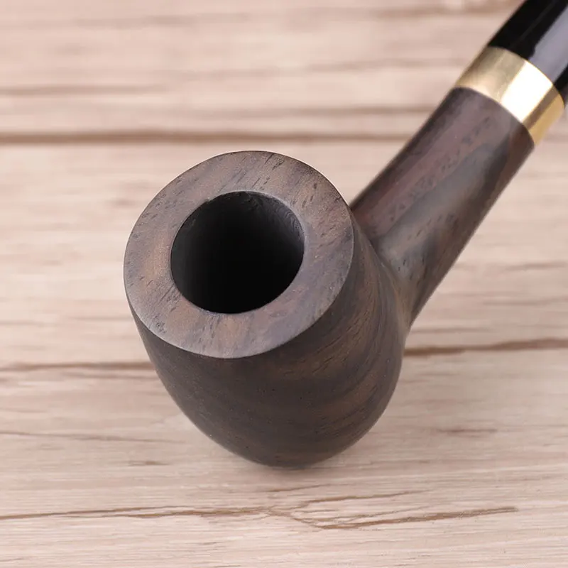 MUXIANG Handmade Ebony Wooden Smoking Pipe 9mm Activated Carbon Filter Cigar Pipes Accessories High Quality Birthday Gift Pipe