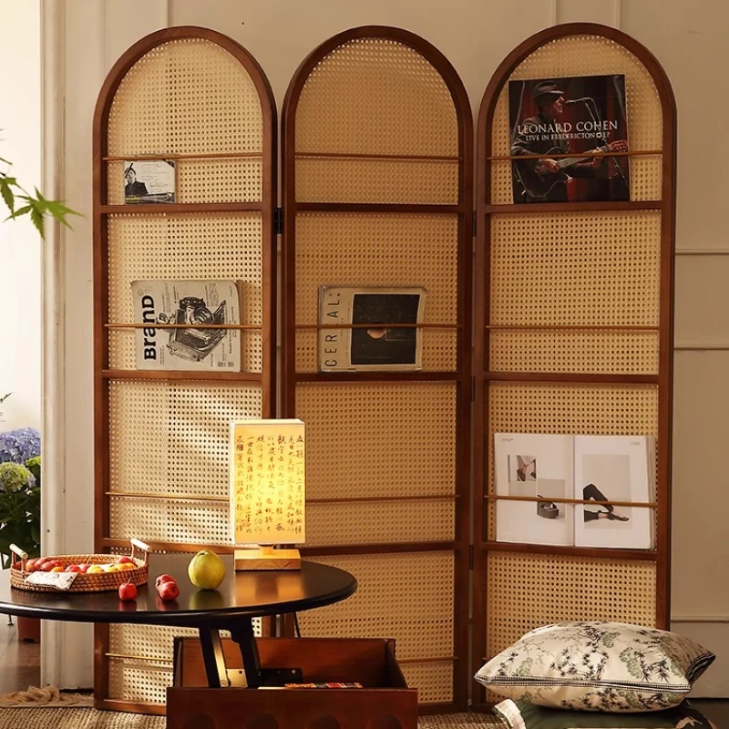 

Mobile Rattan Folding Screen French Storage Bookshelf Partition Divider Interior Environment Separator Screens Room Dividers