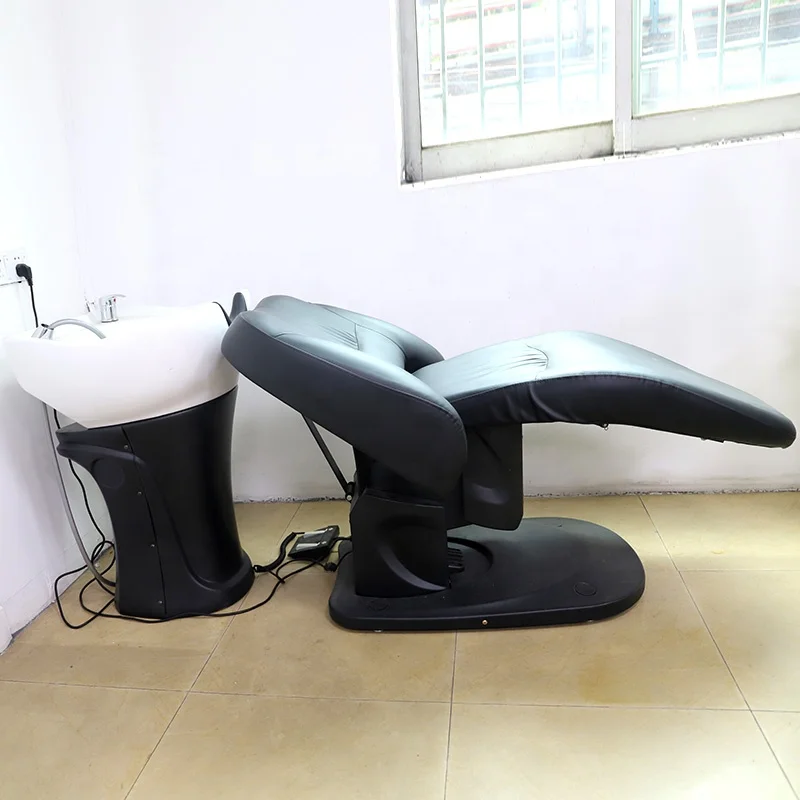 Penata rambut Salon furnitur hitam PU pijat kelas atas panas tempat tidur sampo