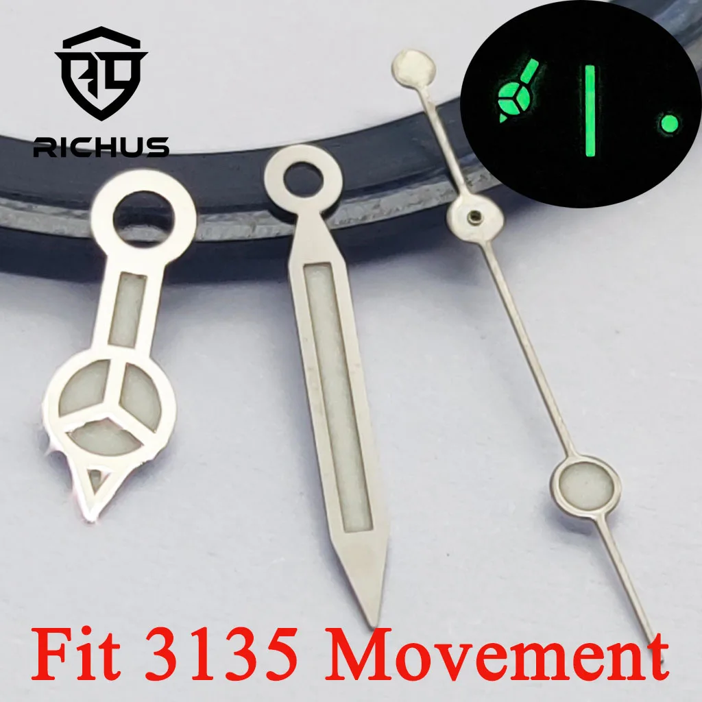RICHUS Silver Watch Hands 3135 Hands Green Luminous Fit 3135 Movement Watch Accessories