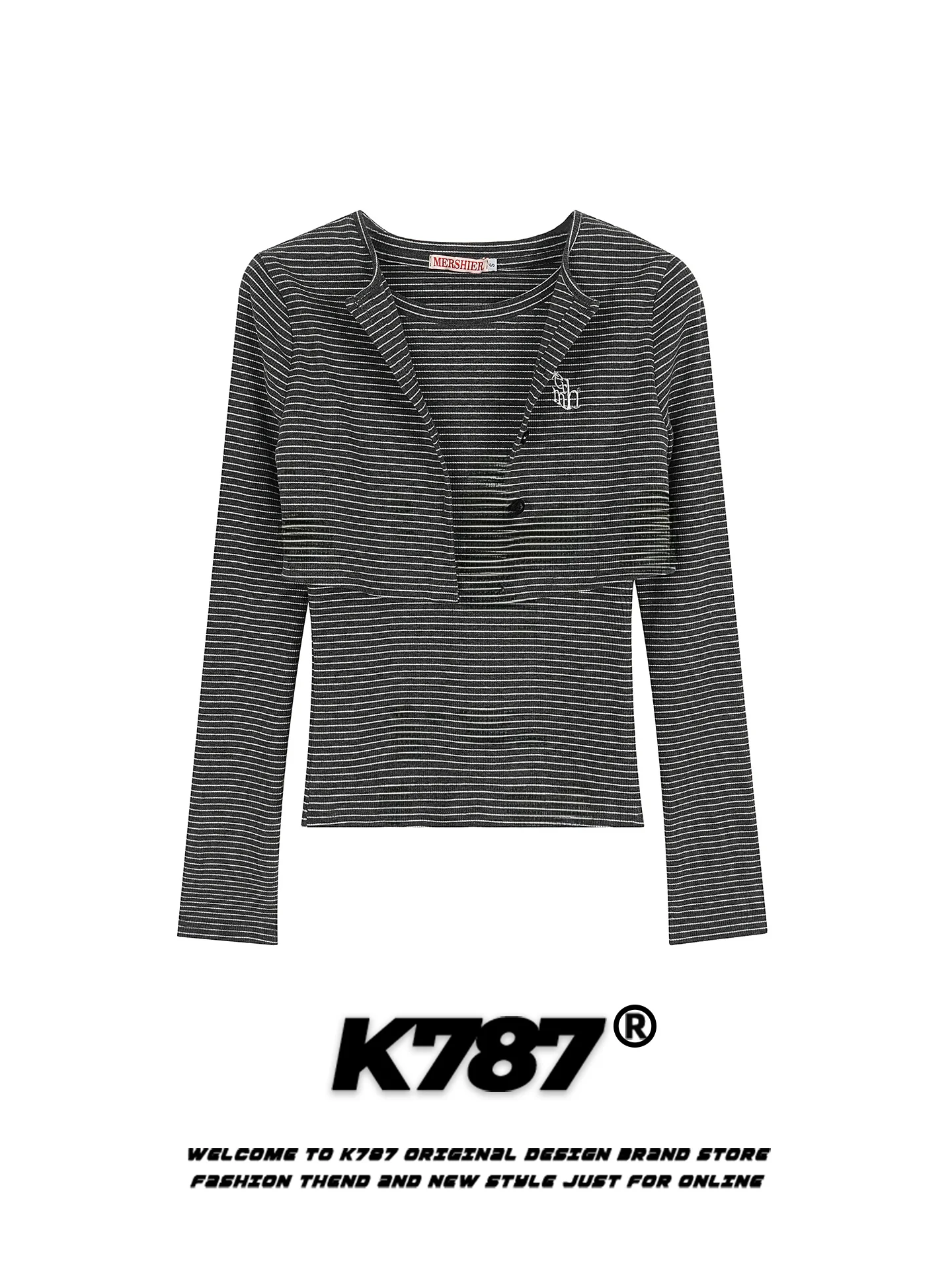 Retro American Embroidered Striped Long Sve T-irt Women's Slim Fit ort Sle Base irt Casual Cotton Polyester Blend