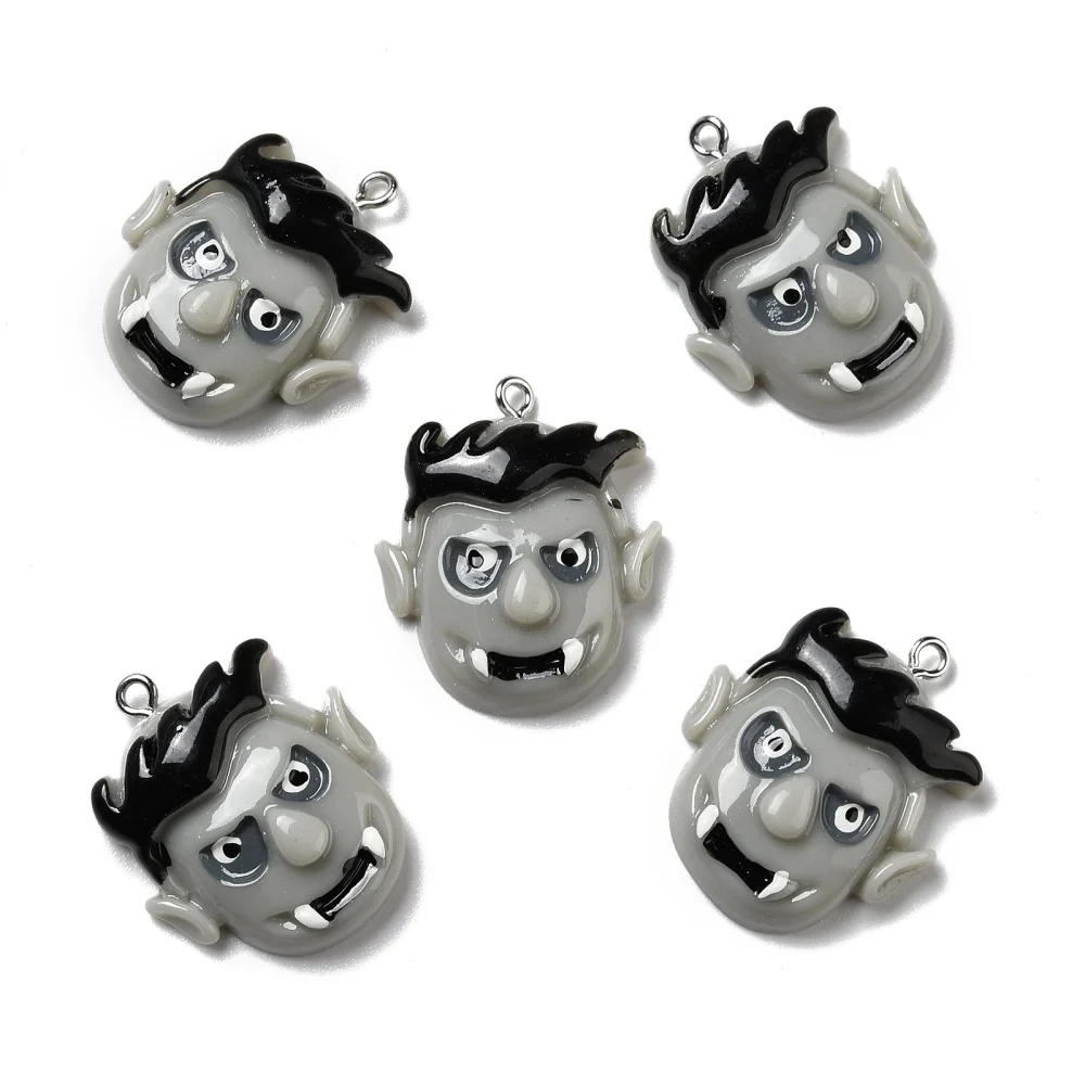 20Pcs Halloween Bat Opaque Resin Pendants Vampire Head Ghost Pumpkin Charms for DIY Necklace Earrings Keychains Jewelry Making