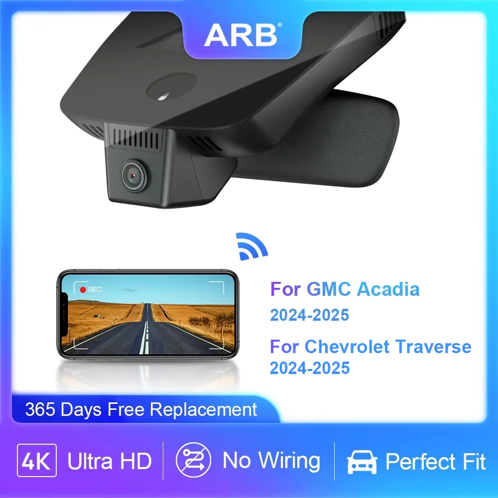 

ARB 4K UHD Dash Camera for GMC Acadia 2024-2025, for Chevrolet Chevy Traverse 2024 2025, OEM Style 2160P Car DVR with WIFI APP