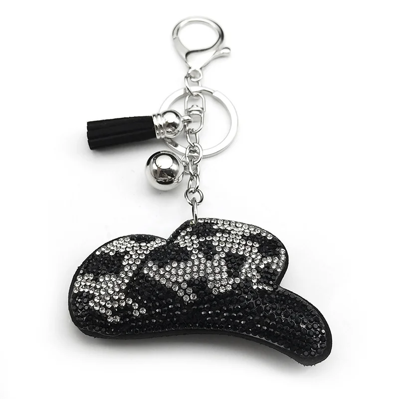 

Retro Cowgirl Hat Leopard Print Keychain For Women Men Black Tassel Rhinestone Male Man Bag Charm Hanging Keyring Jewelry Gifts