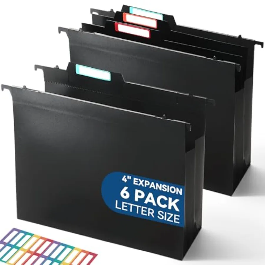 

Plastic High Capacity Hanging File Folders, 4" Expansion for Bulky Documents, Side-Sealed Accordion Pocket, Supports Heavy File
