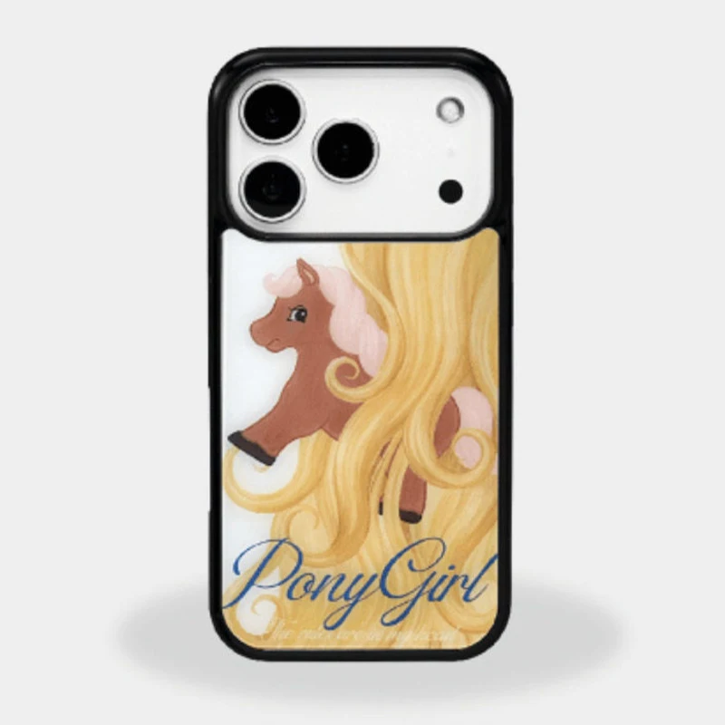 Korean Ins Retro Cute Long Hair Pony Phone Case For iPhone 17 Air 16 Pro Max 15 14 Plus 13 12 11 Shockproof Silicone Back Cover view 2