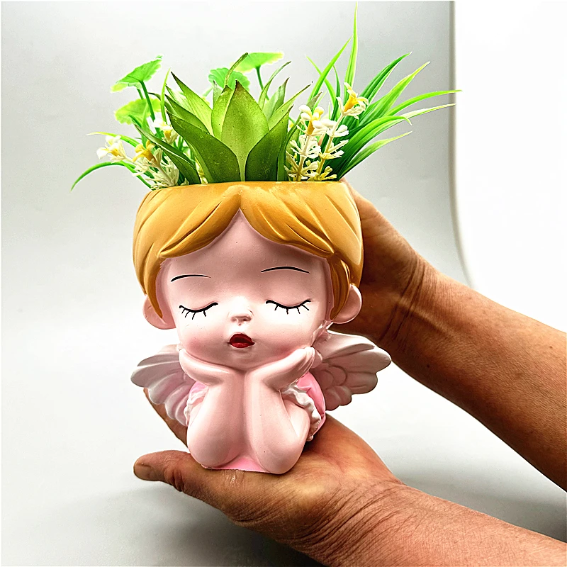 Little Angel Flower Pot Large Silicone Mold DIY Flipped Resin Gypsum Concrete Crystal Dropping Glue Mold Handmade Crafts