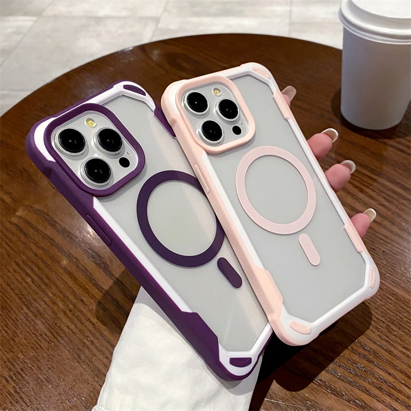 Luxury For Magsafe Wireless Charge Magnetic Case For iPhone 15 14Plus 13 12 11 Pro Max Heavy Armor Bumper Shockproof Clear Cover image 2