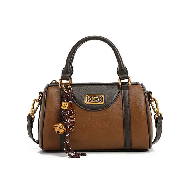 

Kawaii Snoopy Ladies Soft Leather Shoulder Handbag Crossbody Commuter Versatile Cartoon Single Layer Boston Pillow Style Bag