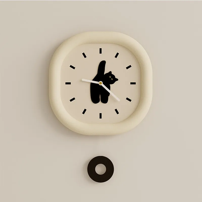 

MOMO Cute Cat Cream Style Living Room Clock Wall Clock Wall Scandinavian Style Bedroom Silent Super Silent 2025 New 32x32cm