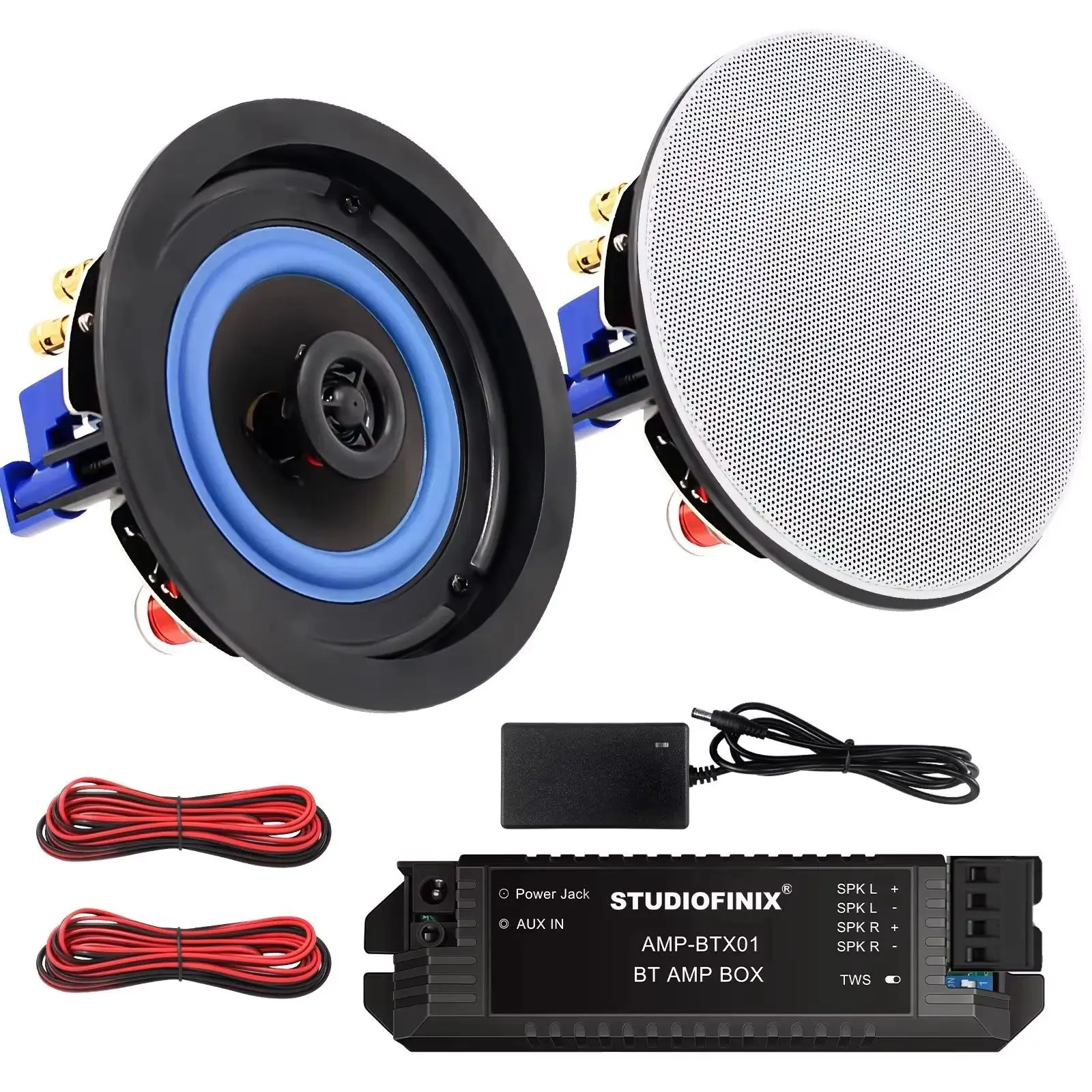 STUDIOFINIX 160W 4'' Flush-Mounted 2 Way Full Range In-Wall Bluetooth Ceiling Speakers Great For Humid Indoor Outdoor Place Bath