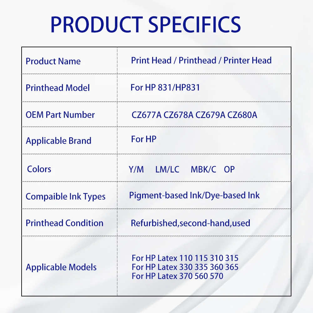 Cabezal de impresión de látex, para HP 831, CZ677A, CZ678A, CZ679A, cz6780a, para 110, 115, 310, 315, 330, 335, 360, 365, 370