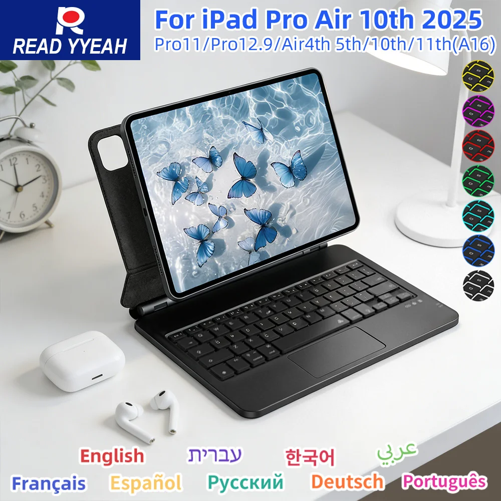 

Magic Smart Keyboard с подсветкой для iPad Air 4 5 10,9 дюймов 10th iPad A16 2025 Pro 12,9 дюйма 2018-2022 Чехол для планшета Smart Cover испанский