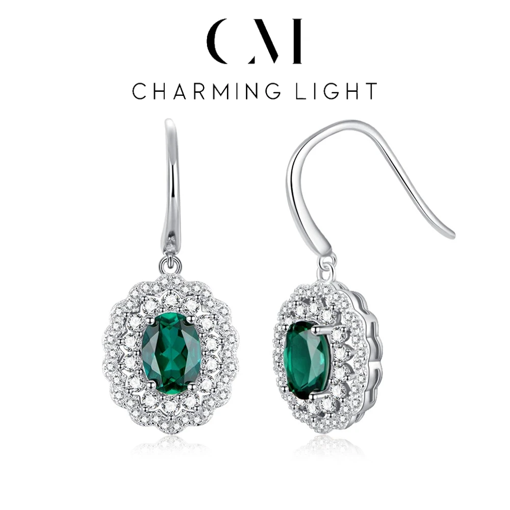 

CHARMING Original Created Emerald Gemstone Drop Earring 925 Sterling Silver for Women Vintage Engagement Fine Jewelry Gifts