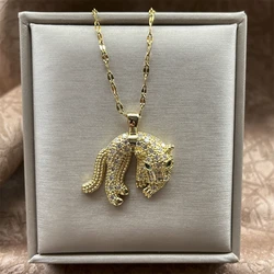 316L Stainless Steel Crystal Leopard Head Pendant Necklace For Women Girl New Fashion Clavicle Chain Jewelry Gift Party bijoux