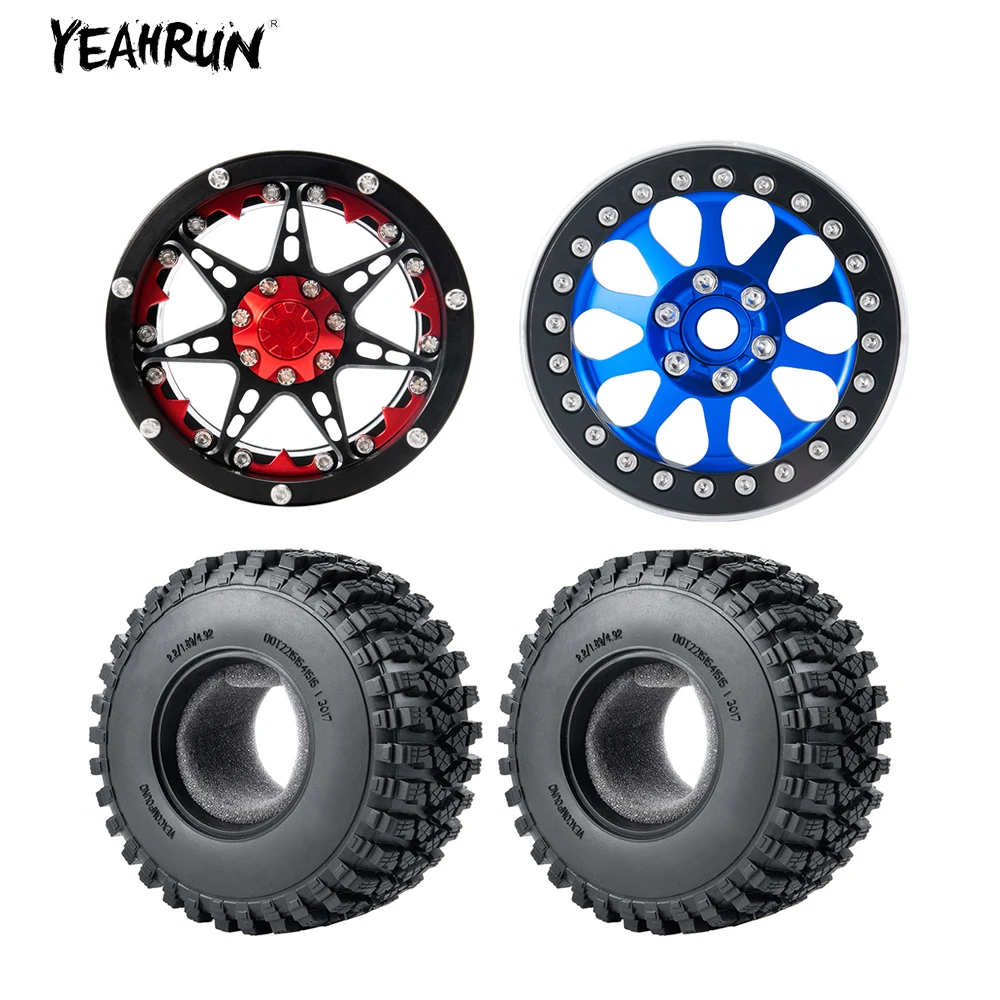 YEAHRUN 2.2inch Beadlock Dual Wheel Rims /2.2 Rubber Tyres with Foam Inserts For 1/10 Rc Crawler Car Axial Wraith 90048