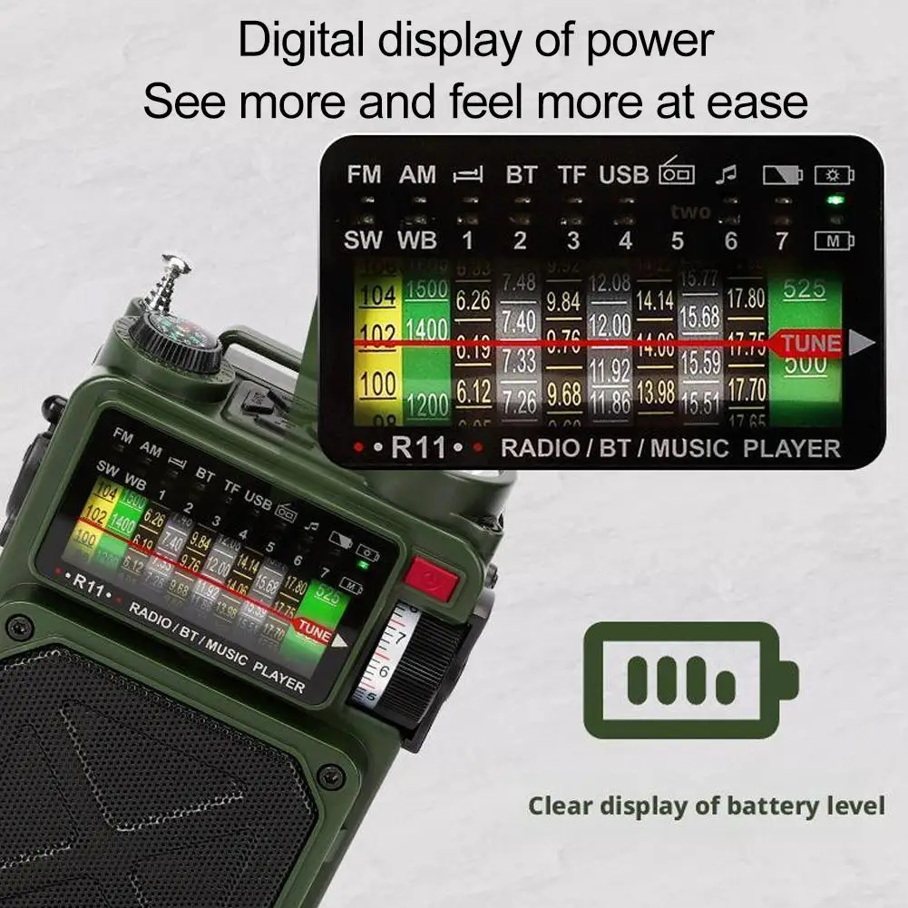 راديو الطوارئ بالطاقة الشمسية كرنك اليد - متعدد الموجات، بلوتوث، التخييم في الهواء الطلق، الاستعداد للزلازل