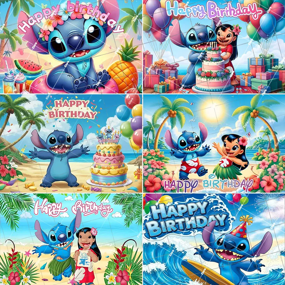 

Disney Lilo&Stitch Children's Happy Birthday Party Decoration Ocean Flower Photography Background Baby Shower Banner