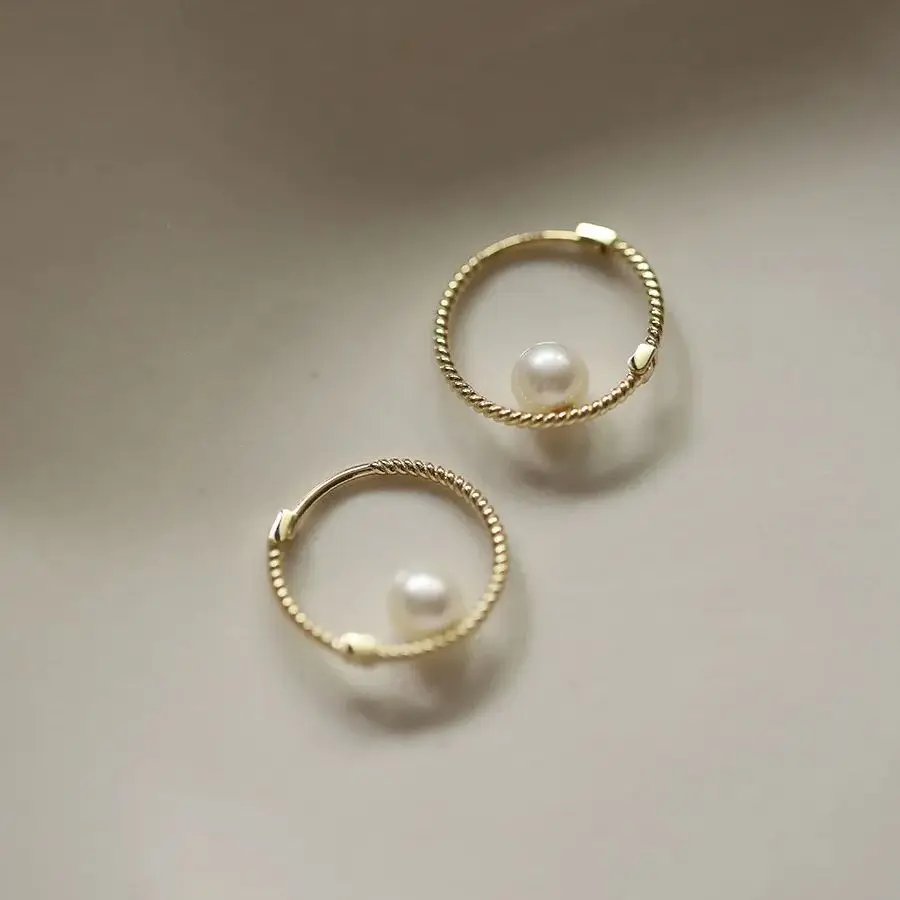 

Real Money 925 Sterling Silver 14K Gold Pearl Round Stud Earrings Piercing Jewelry For Woman Wholesale