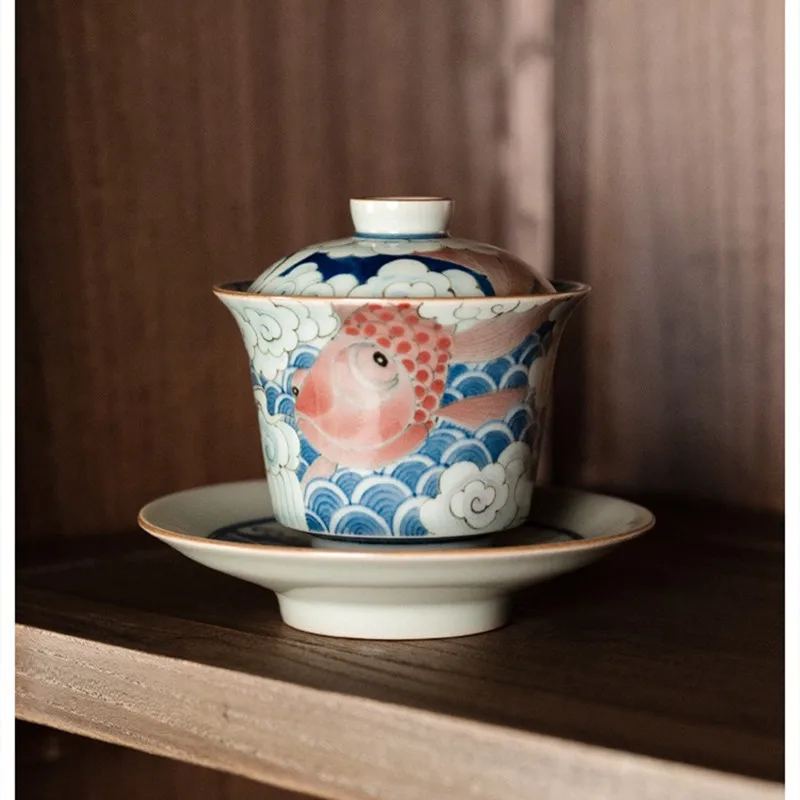 Chinese Style Traditional Fake Antique Blue and White Spirit Tureen Porcelain Hand Painted Set Gaiwan Making