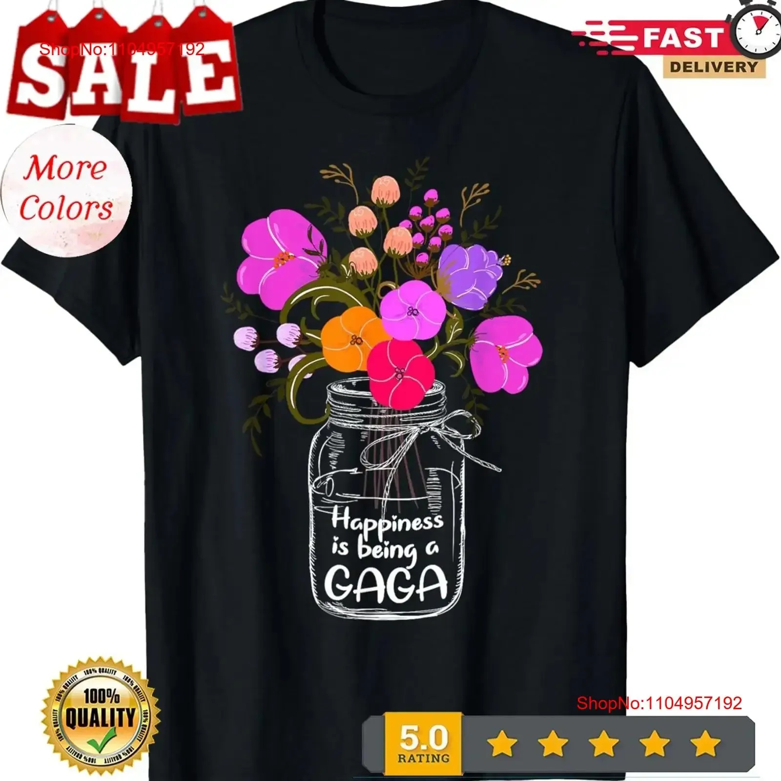

Футболка «Счастье - это быть Гагой» для бабушки, мамы, винтажная стираная дизайнерская одежда с цветочным принтом, топ для повседневной носки, универсальная