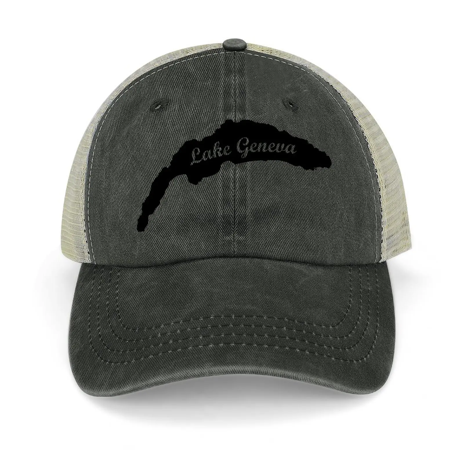 Outline of Lake Geneva with english label Cowboy Hat Golf Hat Man Beach Outing Male Women's