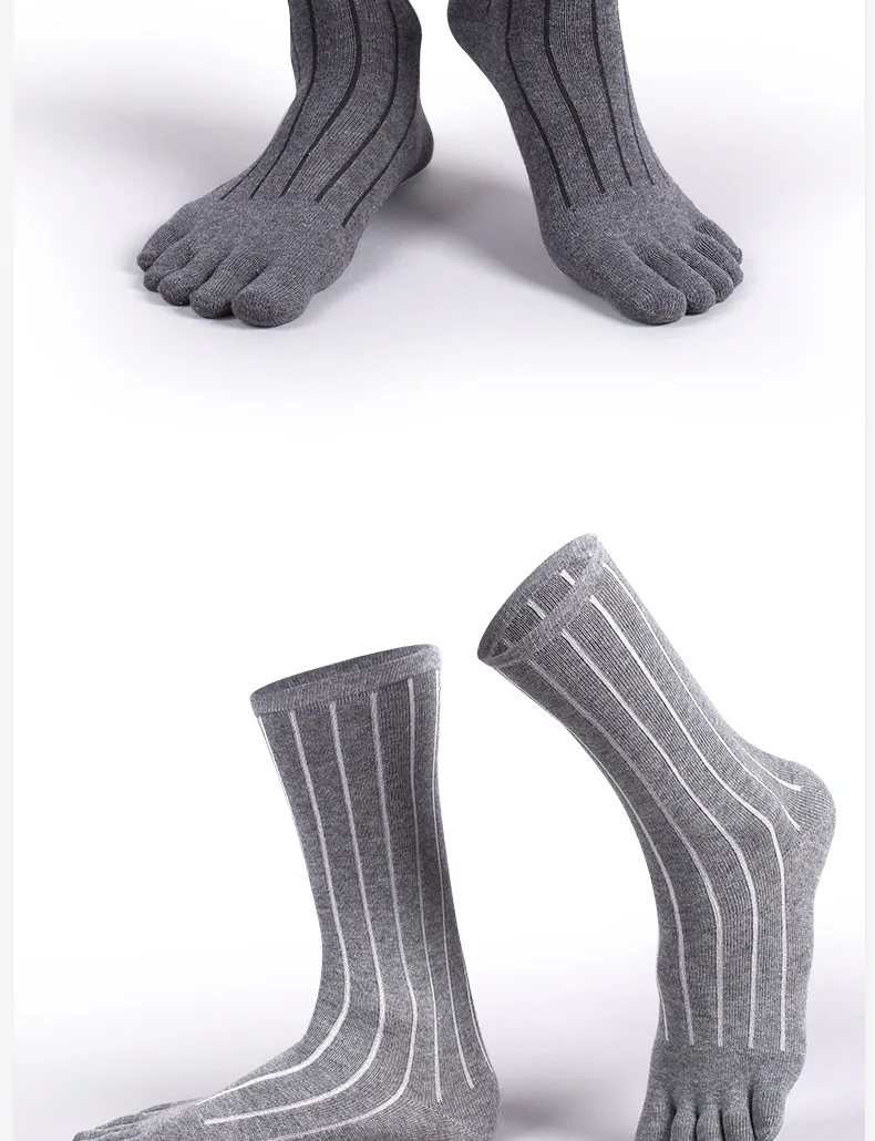 1/5 Paar Herren Baumwoll-Sportsocken in Schwarz und Grau, Einfarbig mit Streifen, Schweißableitend, Elastisch, Hohe Fünf-Finger-Radsocken – Detail 7
