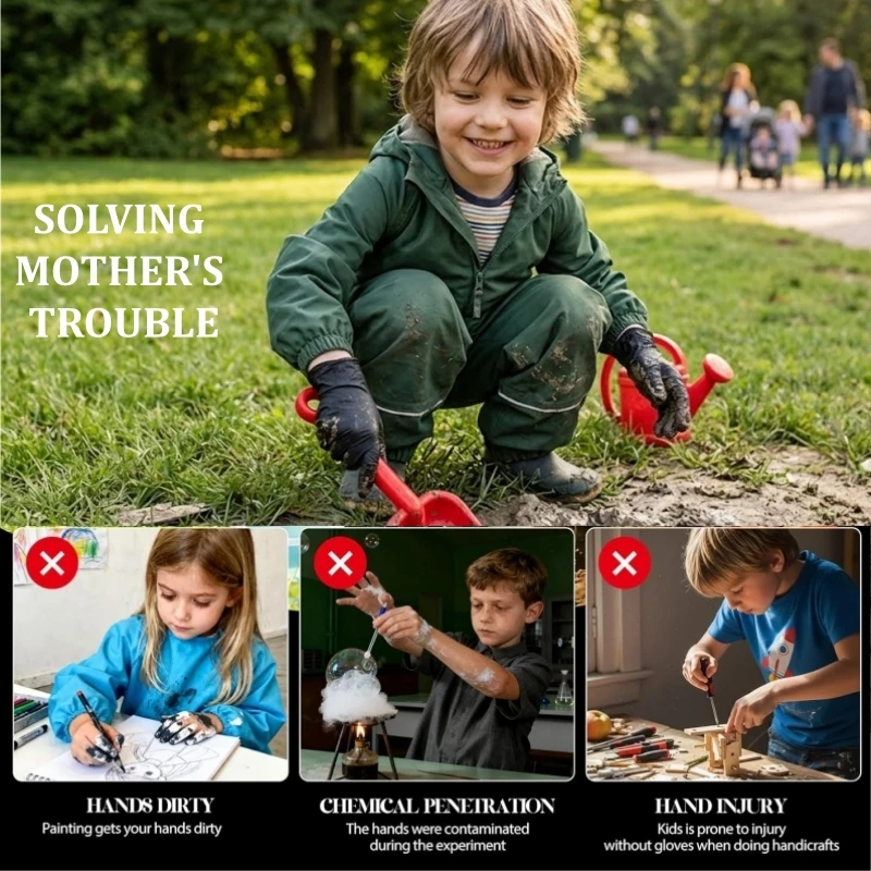 Schwarze Nitril-Einweghandschuhe für Kinder von 4-12 Jahren, 3,5 mil, latexfrei, Sicherheitshandschuhe für Kinder zum Gärtnern, Malen, Spielen und Basteln. – Detail 8
