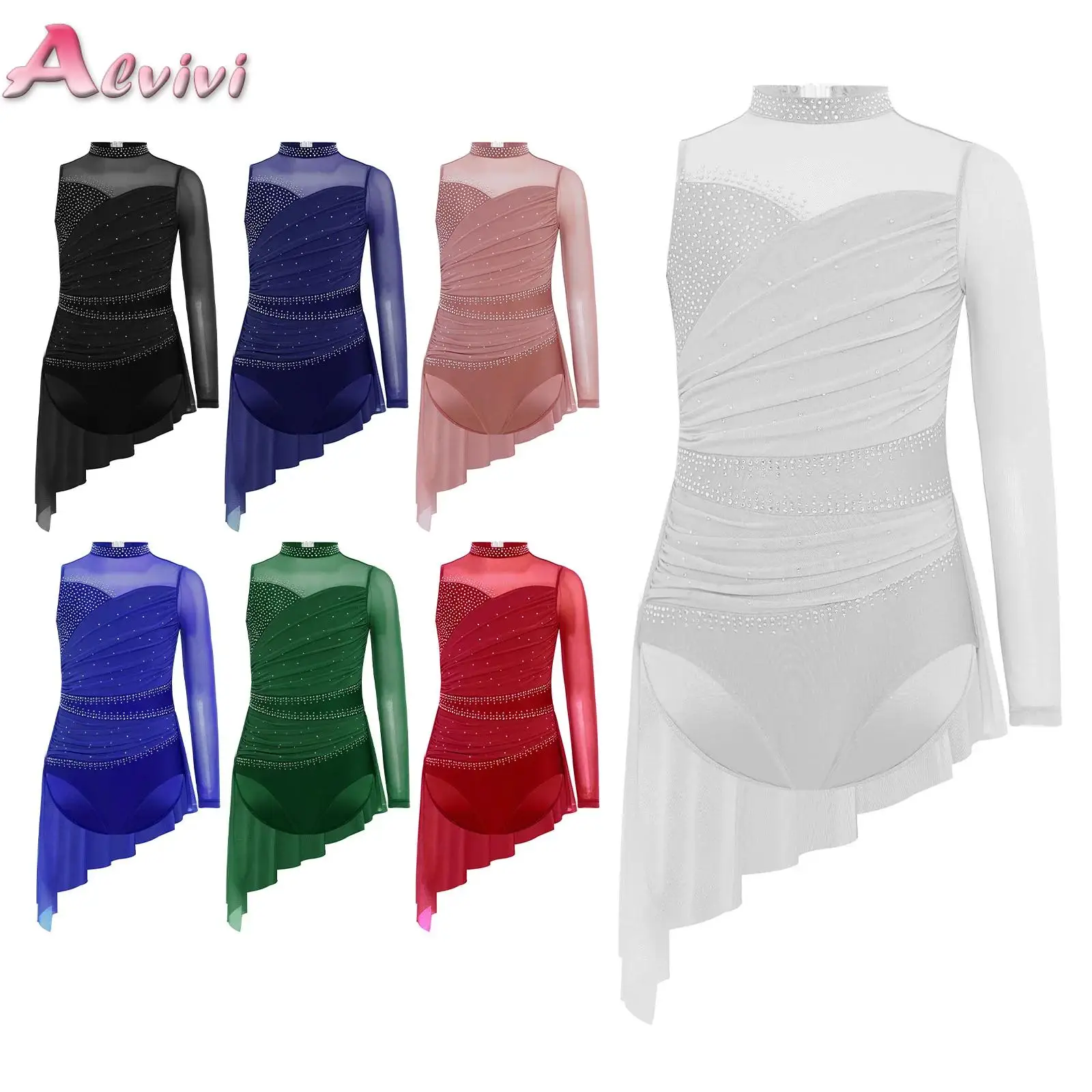 

Kids Girls Artistic Figure Skating Dress Ballet Lyrical Dance Performance Competition Costume Rhinestone Dance Leotard Dresses