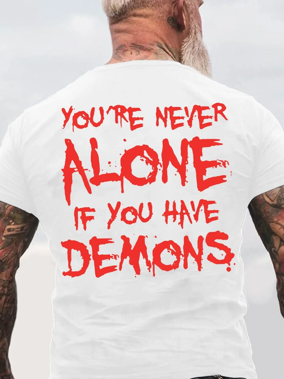 Men Dark Demon Gothic Back‑Print Graphic O‑Neck T‑shirt Loose Oversize Short Sleeve Punk Street‑style Tops For Summer Daily Wear