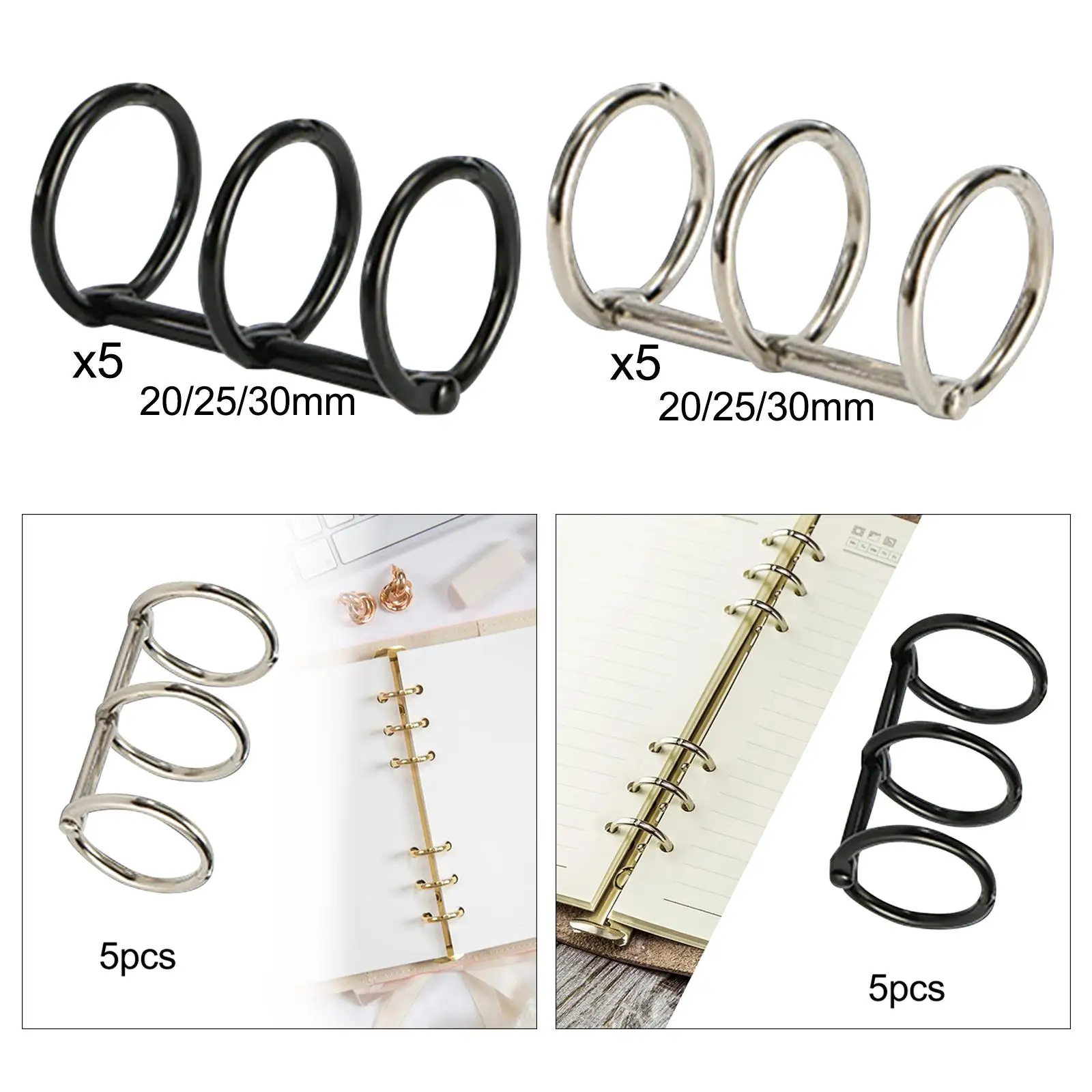 5Pcs 3 Ring Metal Loose Leaf Binders 3 Holes Metal Loose Leaf Binder Rings Book Rings