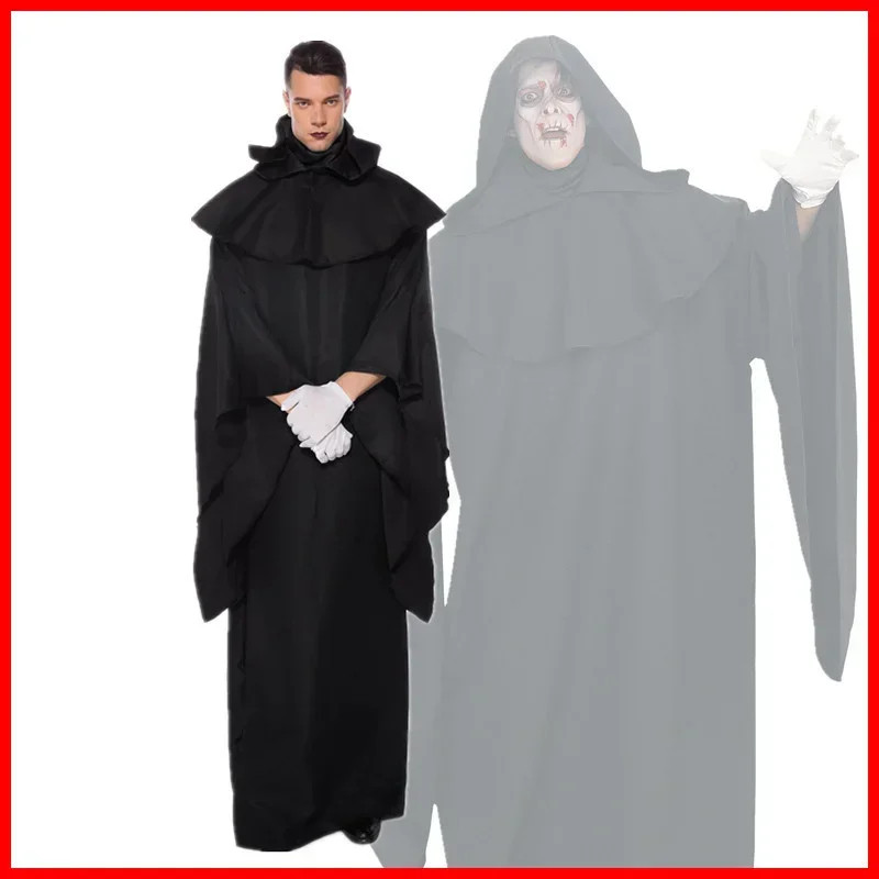 SN88 Fear Dark Demon Ghost Cosplay Costumes Adult Men Halloween Party Masquerade Clothes Scary Scream Wizard Cloak Robe Costume