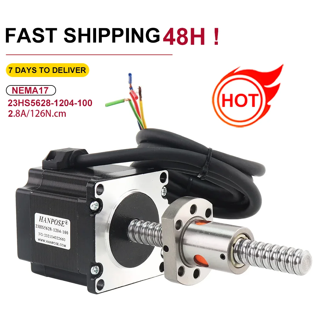 1PCS  Ball Screw motor 2 Phase 56MM 126N.cm 23HS5628 With SFU1204 100MM 200MM 300MM For CNC 3D Printer NEMA 23 Stepper Motor