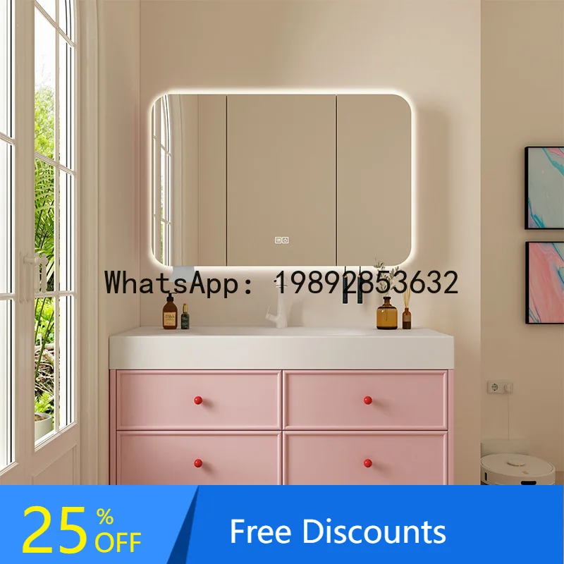 

YFY Cream Style Dopamine Bathroom Set Smart Mirror Cabinet Colorful Solid Wood Lacquer Waterproof Moisture-Proof Washstand
