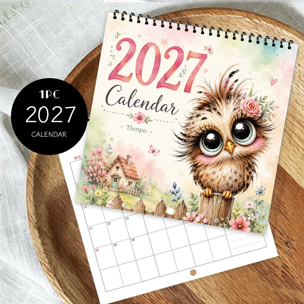 1pc 2027 Wall Calendar, Fluffy Bird Theme, 12-Month Monthly Planner, Perfect Gift For Back-to-School Season, Christmas, New Year