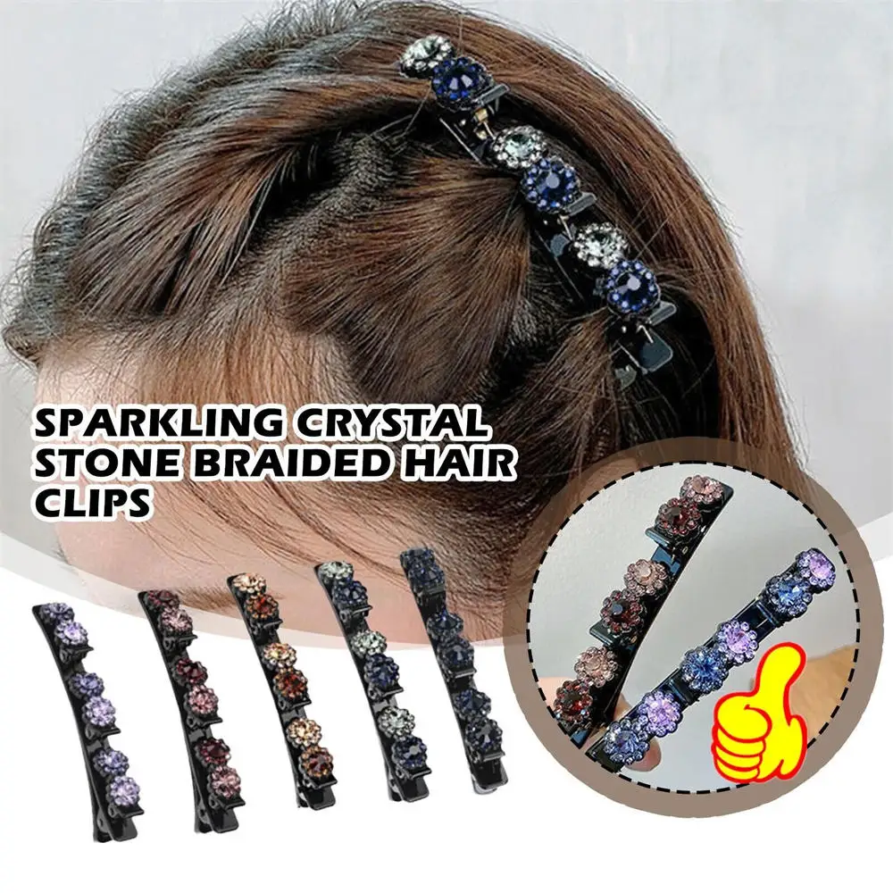 New Korean Style Acrylic Crystal Flowers Hair Clips for Girl Rhinestones Sweet Cute Bangs Side Barrettes Elastic Duckbill Clip